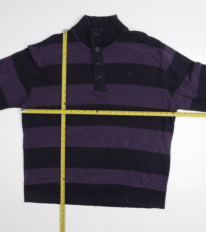 GANT Men Purple Black Striped 2XL Henley Mock Neck Jumper