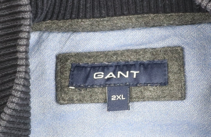 GANT Men Purple Black Striped 2XL Henley Mock Neck Jumper