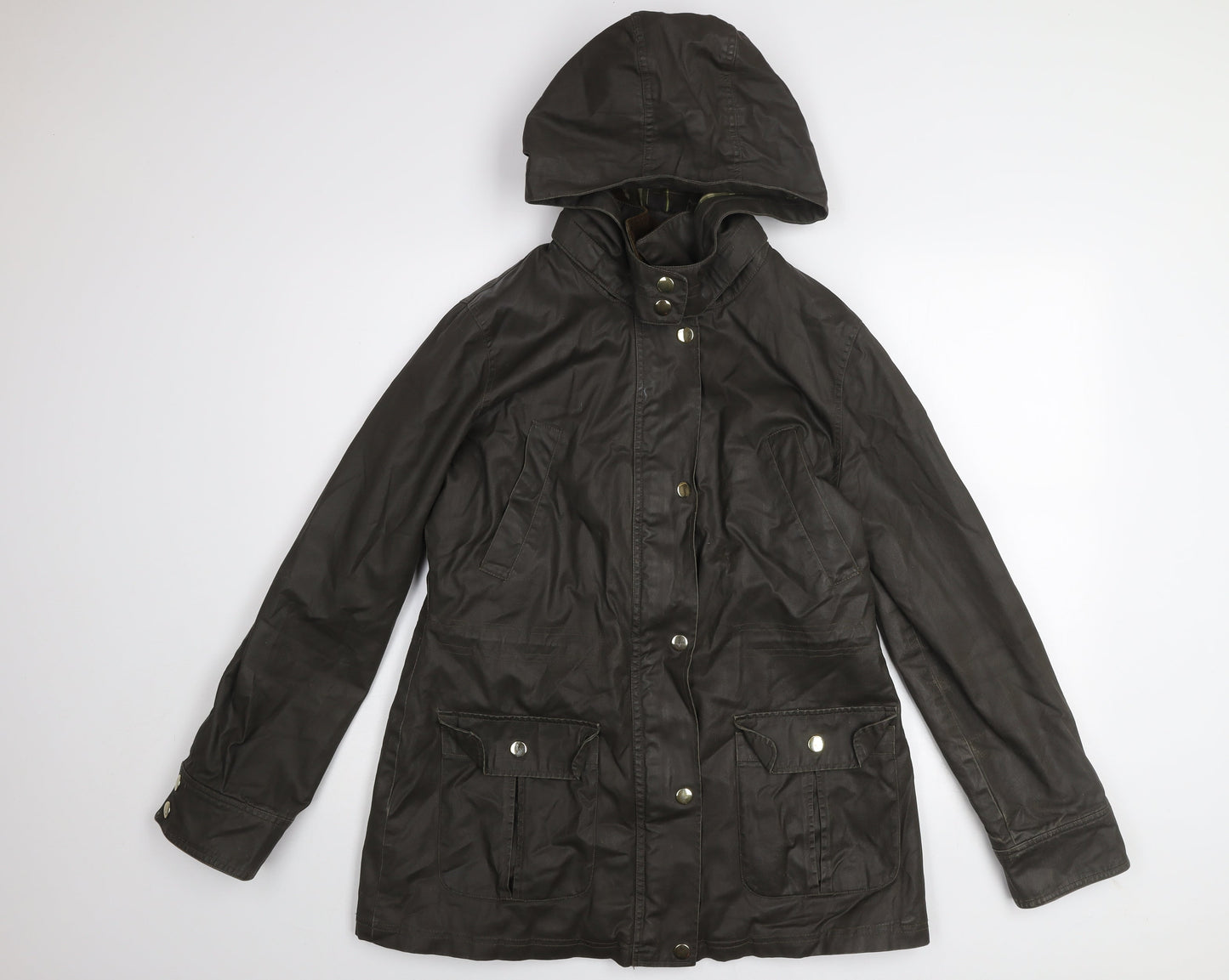 F&F Women's Brown Waxed Hooded Parka Jacket Size 14