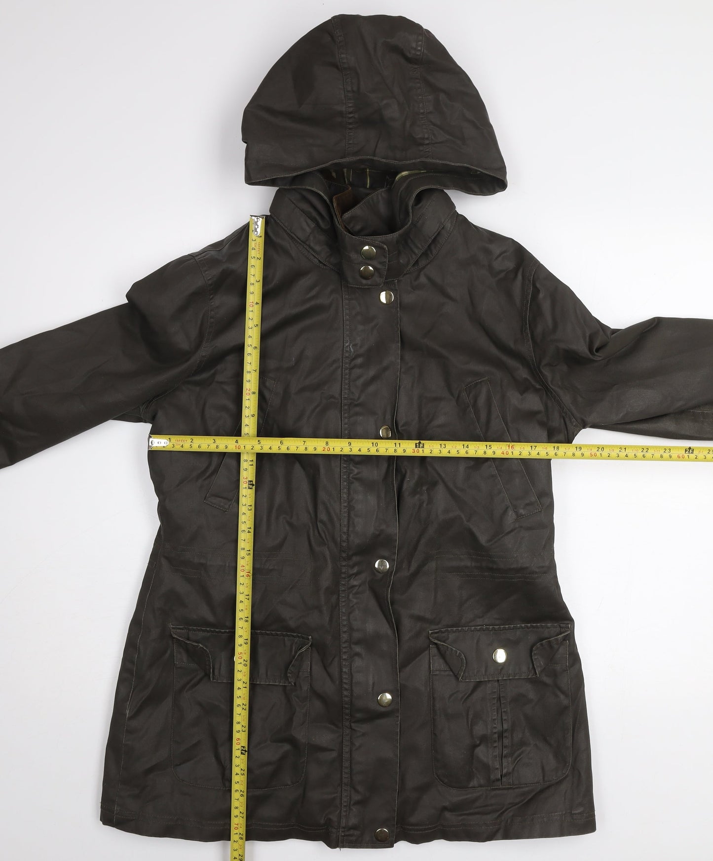 F&F Women's Brown Waxed Hooded Parka Jacket Size 14