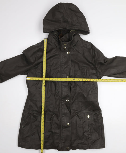 F&F Women's Brown Waxed Hooded Parka Jacket Size 14