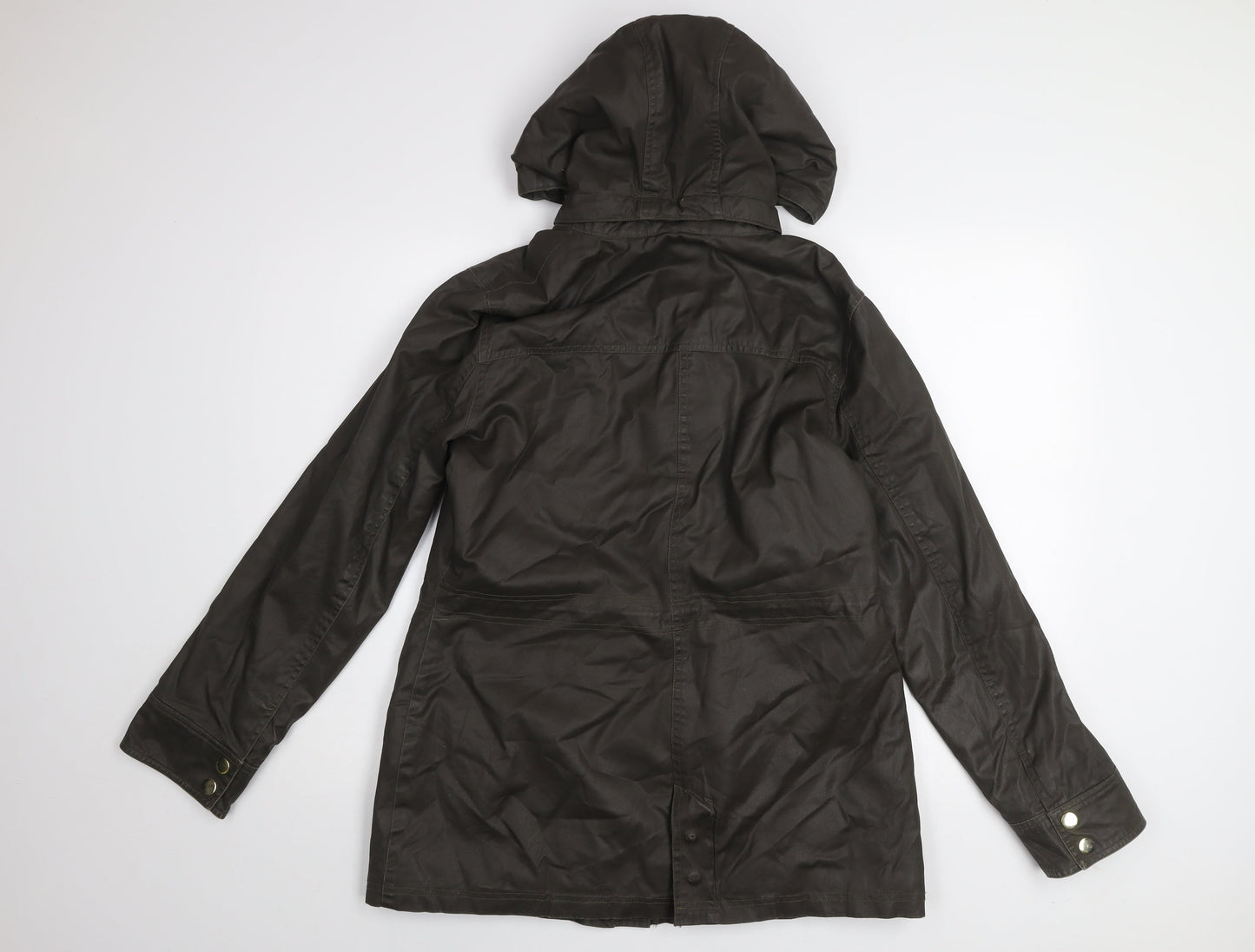 F&F Women's Brown Waxed Hooded Parka Jacket Size 14