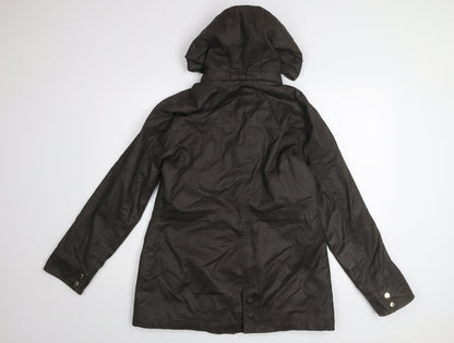 F&F Women's Brown Waxed Hooded Parka Jacket Size 14