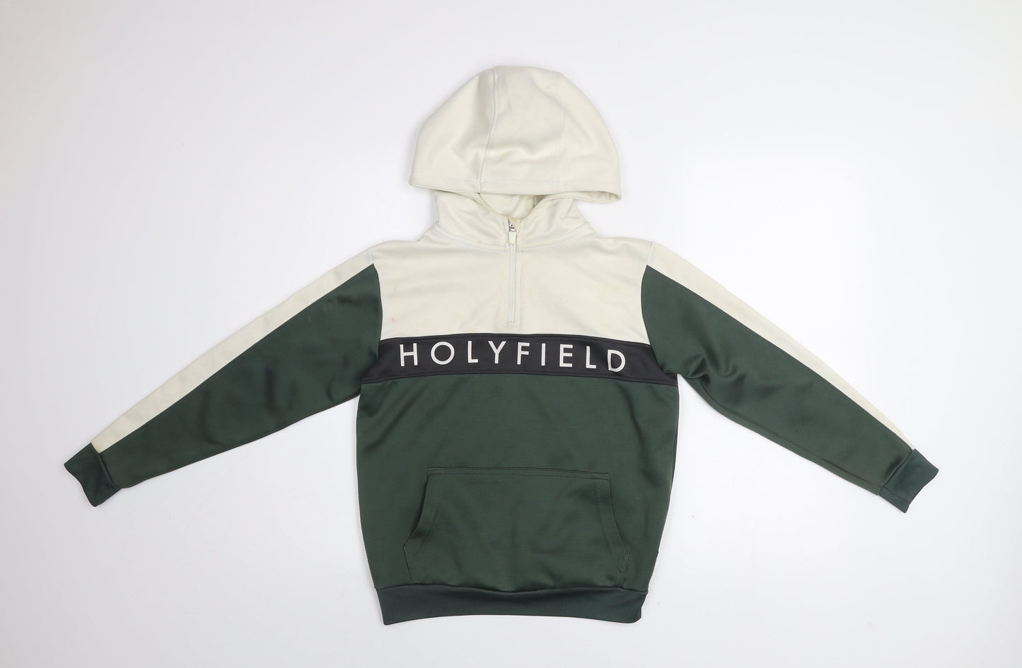 Holyfield Boys Green & Cream Pullover Hoodie Size 10-12 Years Colourblock