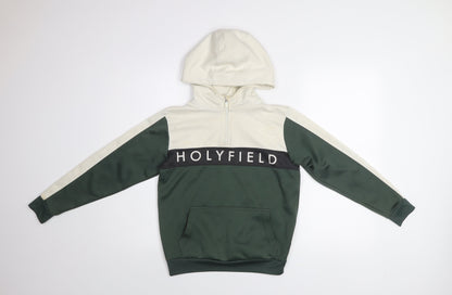 Holyfield Boys Green & Cream Pullover Hoodie Size 10-12 Years Colourblock