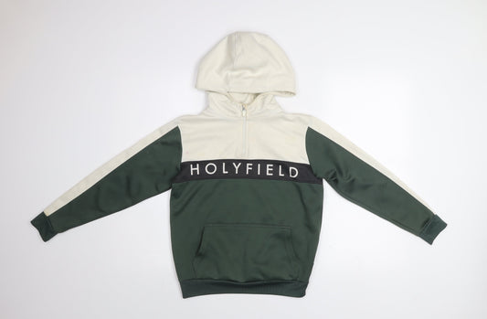 Holyfield Boys Green & Cream Pullover Hoodie Size 10-12 Years Colourblock