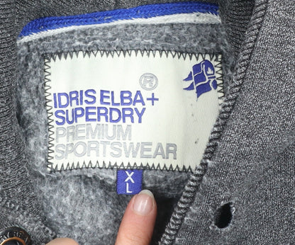 Superdry Men’s Grey Pullover Hoodie XL Sports Fleece Graphic Print