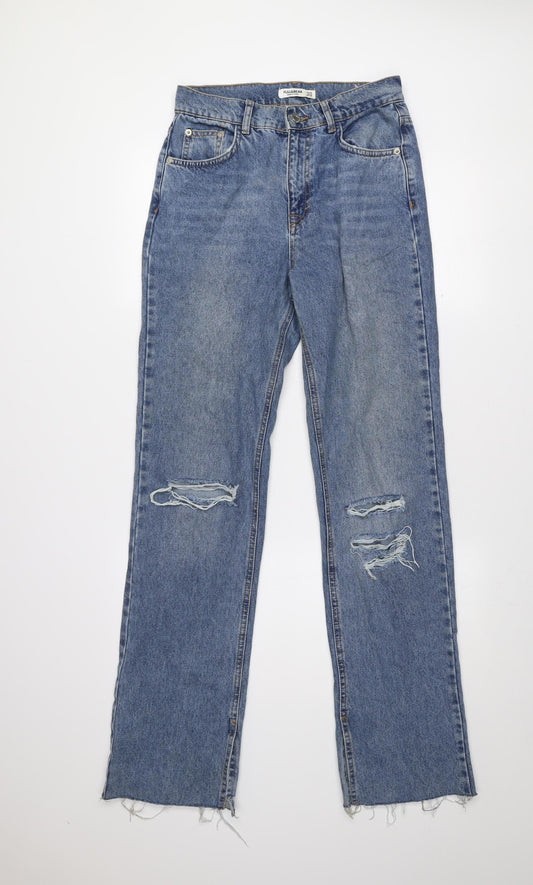 Pull&Bear Women's Blue Distressed Straight Leg Jeans Size 10