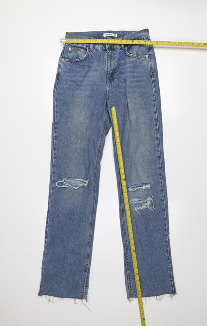 Pull&Bear Women's Blue Distressed Straight Leg Jeans Size 10