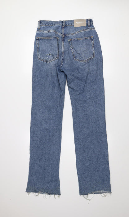 Pull&Bear Women's Blue Distressed Straight Leg Jeans Size 10