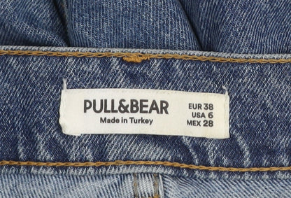 Pull&Bear Women's Blue Distressed Straight Leg Jeans Size 10