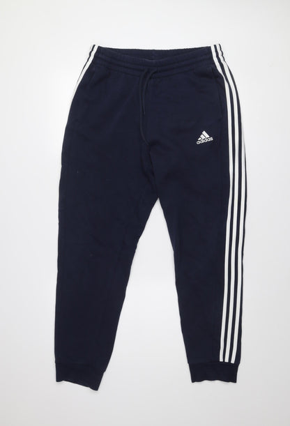 Adidas Men's Blue Jogger Trousers L Regular Fit Side Stripe Activewear