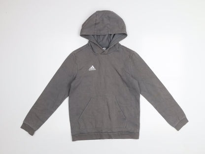 Adidas Boys Grey Pullover Hoodie 12 Years Cotton Blend Logo Casual