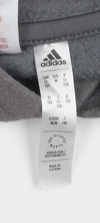 Adidas Boys Grey Pullover Hoodie 12 Years Cotton Blend Logo Casual