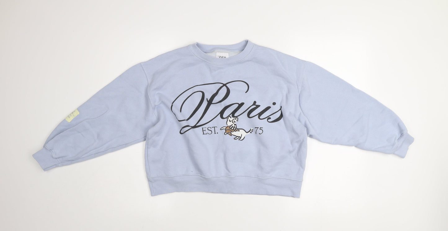 Zara Girls Blue Paris Graphic Print Pullover Sweatshirt 13-14 Years