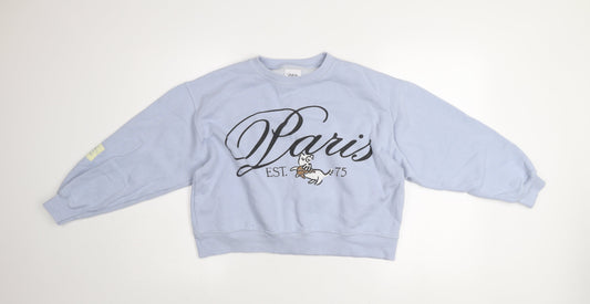Zara Girls Blue Paris Graphic Print Pullover Sweatshirt 13-14 Years
