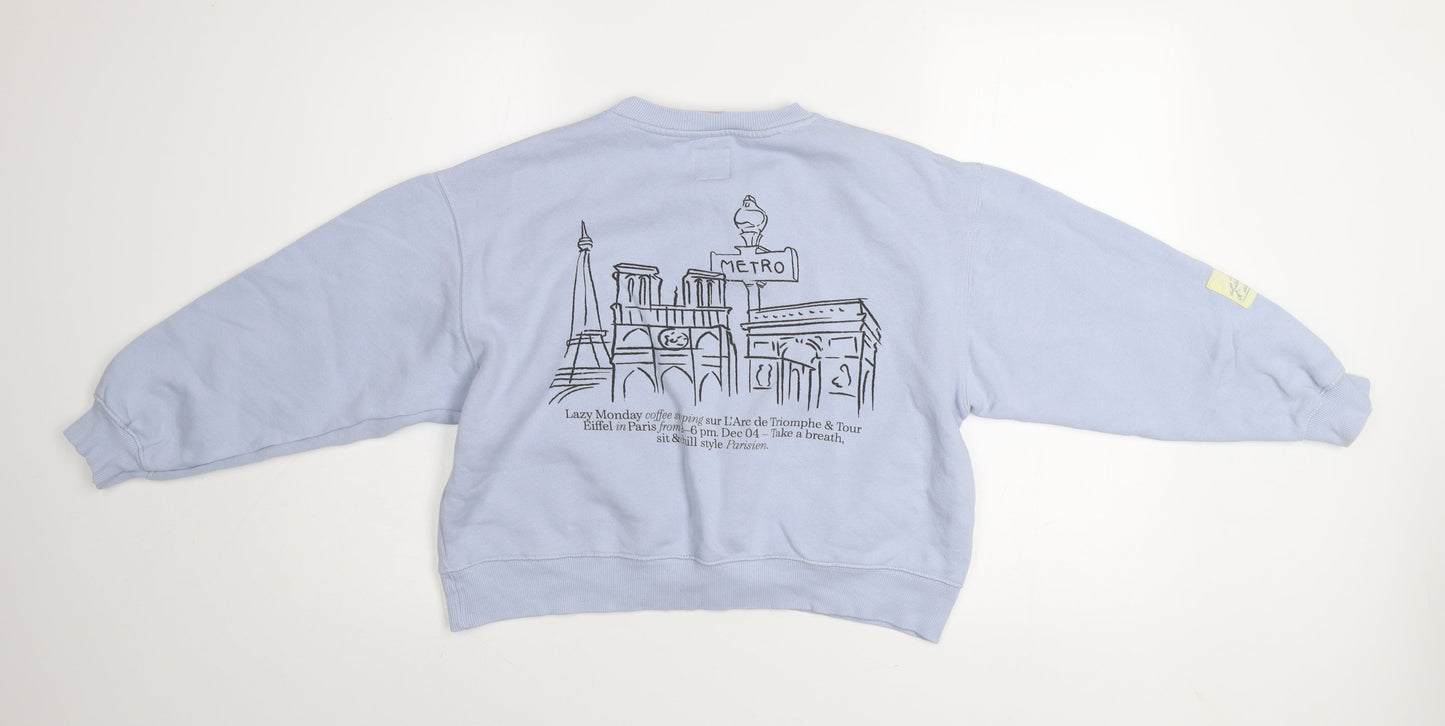 Zara Girls Blue Paris Graphic Print Pullover Sweatshirt 13-14 Years