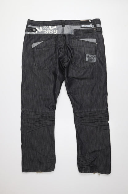 ZE ENZO 989 Men's Black Denim Chino Jeans 38S Cotton Blend Casual Trousers