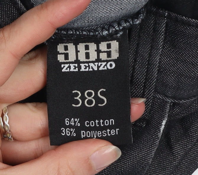 ZE ENZO 989 Men's Black Denim Chino Jeans 38S Cotton Blend Casual Trousers