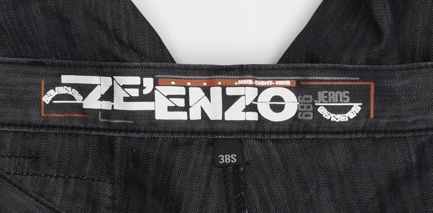 ZE ENZO 989 Men's Black Denim Chino Jeans 38S Cotton Blend Casual Trousers