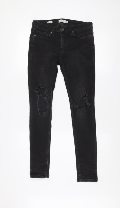 Topman Men's Black Skinny Distressed Jeans Size 28