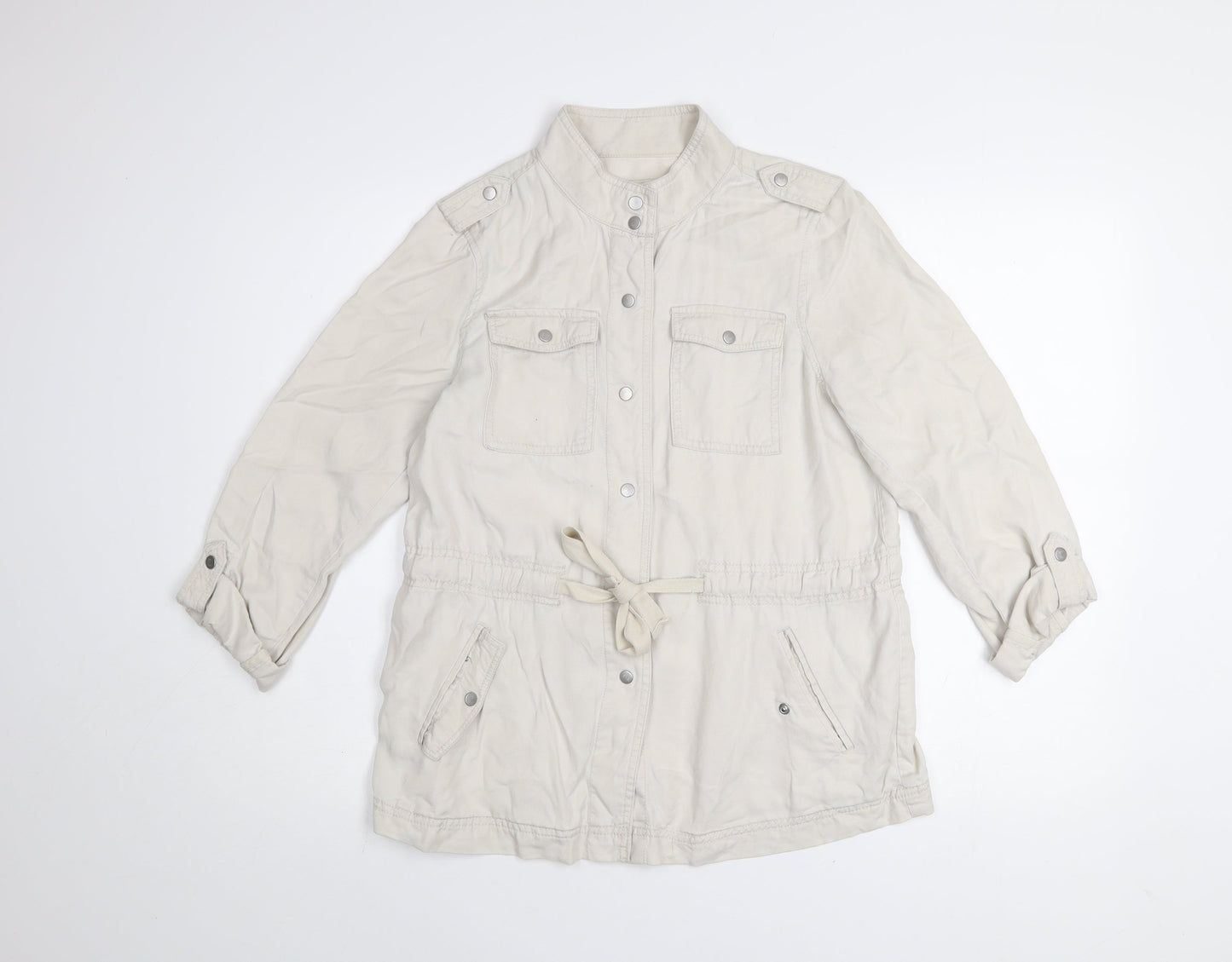 LOFT Women Petites Beige Lyocell Military Jacket S