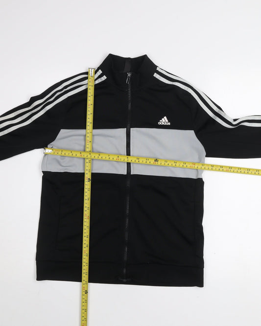 Adidas Boys Black & Grey Track Jacket 13-14 Years Full Zip Activewear