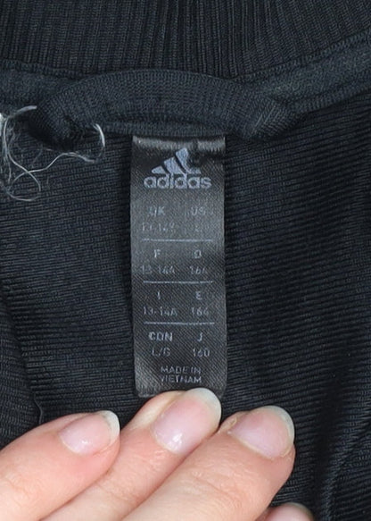 Adidas Boys Black & Grey Track Jacket 13-14 Years Full Zip Activewear