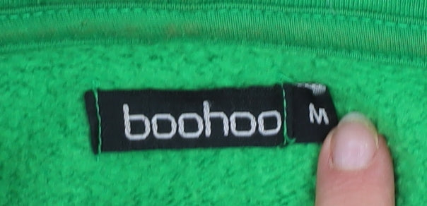 Boohoo Women Green Pullover Hoodie Medium Cotton Blend Casual