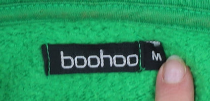 Boohoo Women Green Pullover Hoodie Medium Cotton Blend Casual