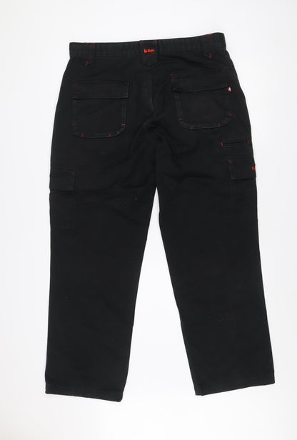 Lee Cooper Men's Black Cargo Workwear Trousers 38R Polyester Cotton Blend