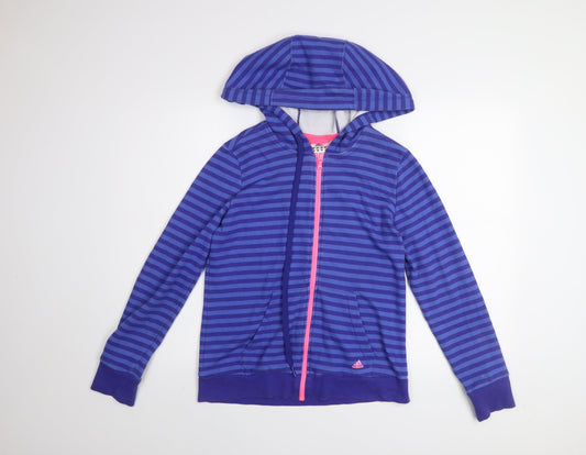 Adidas Womens Blue Striped Full Zip Hoodie Size S 8-10