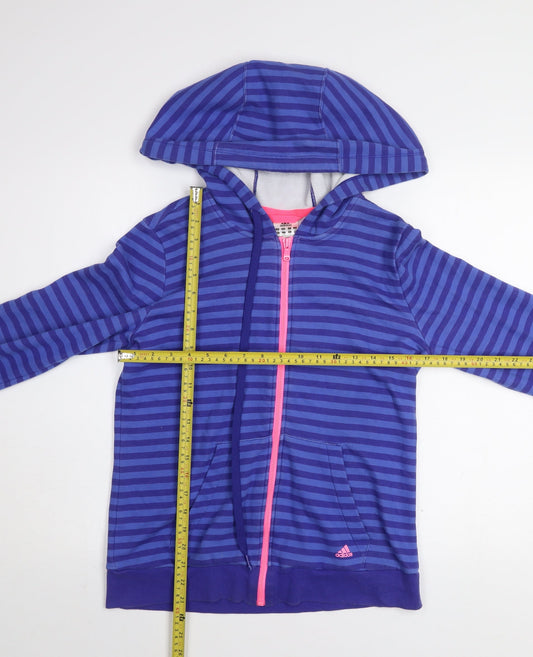 Adidas Womens Blue Striped Full Zip Hoodie Size S 8-10