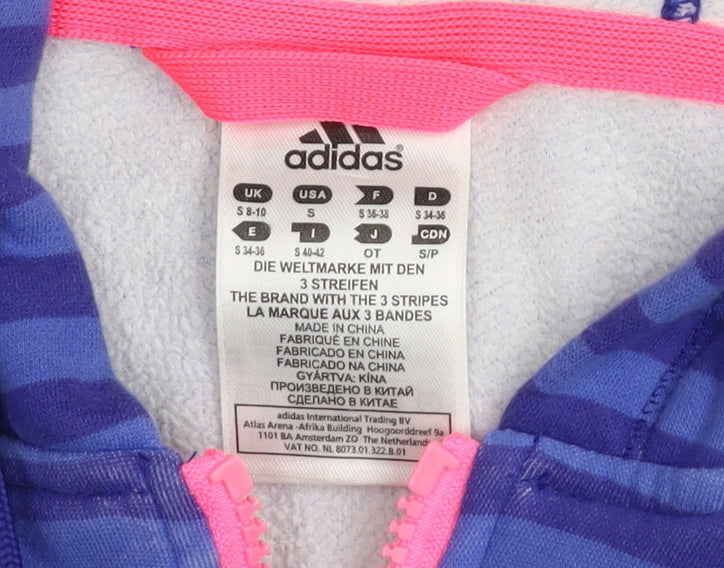 Adidas Womens Blue Striped Full Zip Hoodie Size S 8-10