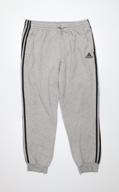 Adidas Men's Grey XL Jogger Trousers with Side Stripes