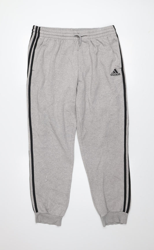 Adidas Men's Grey XL Jogger Trousers with Side Stripes
