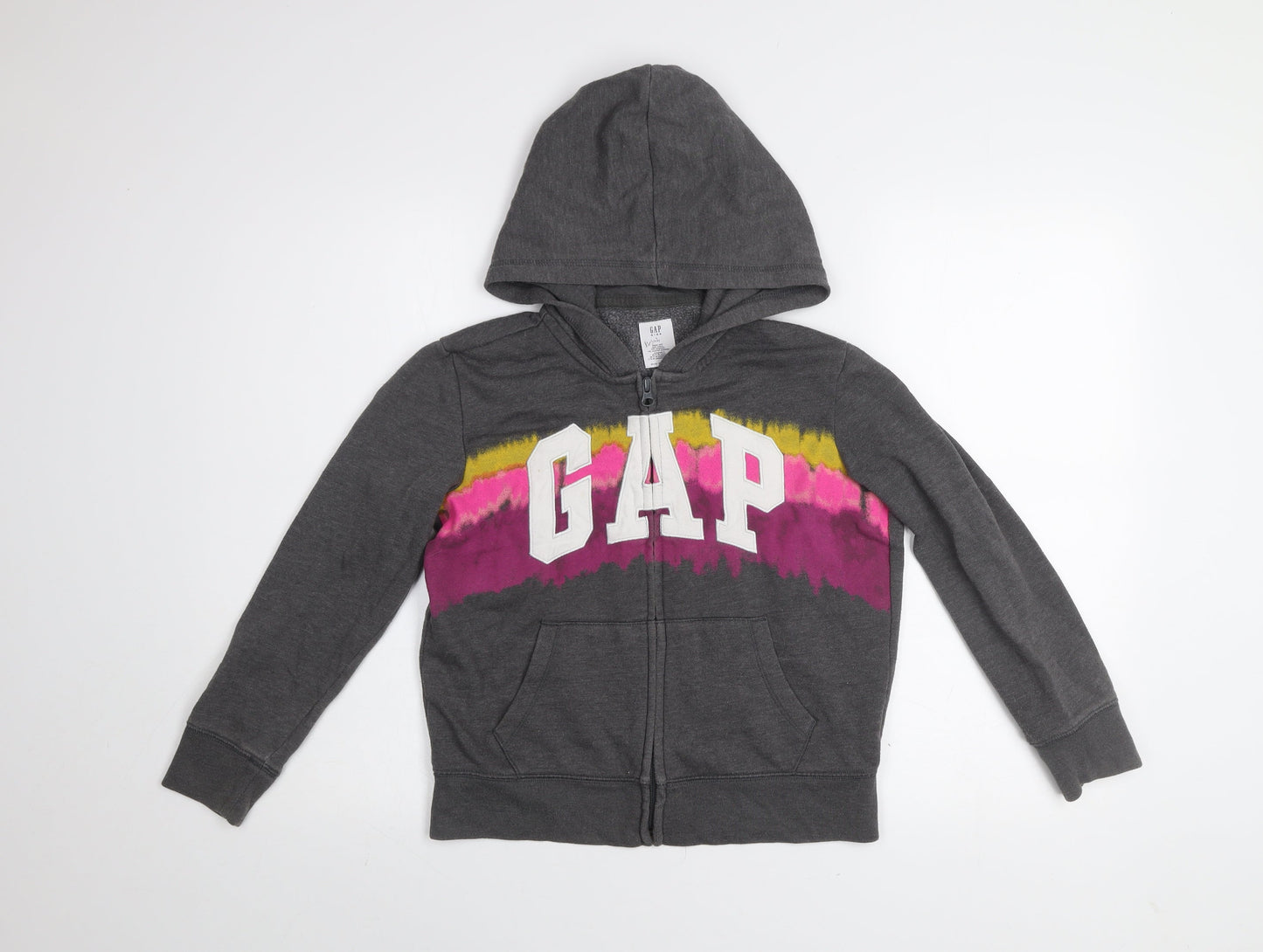 GAP Kids Girls Charcoal Full Zip Hoodie L 10 Logo Graphic Cotton Blend