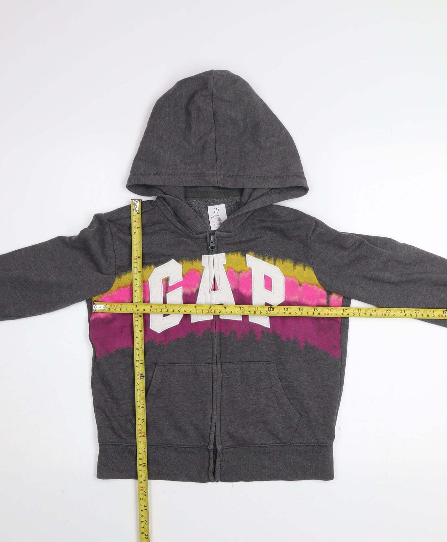 GAP Kids Girls Charcoal Full Zip Hoodie L 10 Logo Graphic Cotton Blend