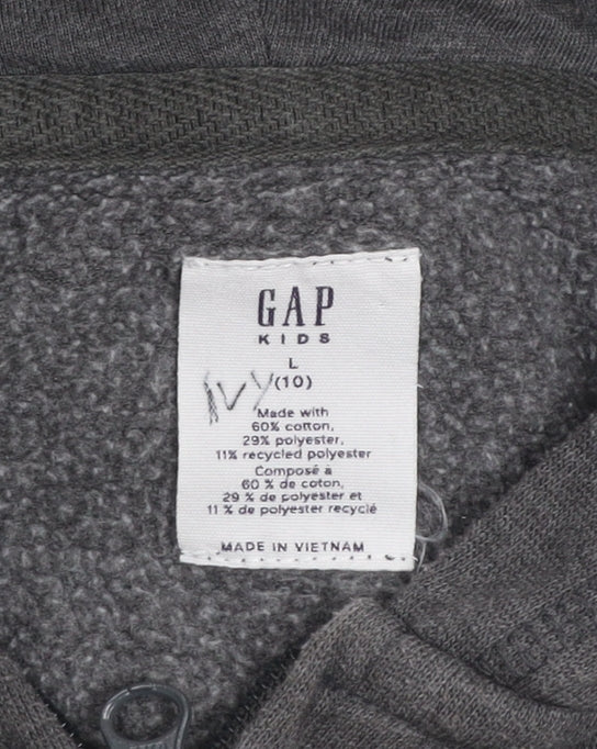 GAP Kids Girls Charcoal Full Zip Hoodie L 10 Logo Graphic Cotton Blend