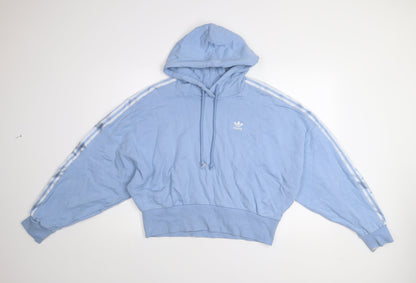 Adidas Women Blue 10 Pullover Hoodie Relaxed Fit Cotton Hooded Sweatshirt
