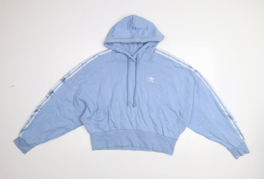 Adidas Women Blue 10 Pullover Hoodie Relaxed Fit Cotton Hooded Sweatshirt