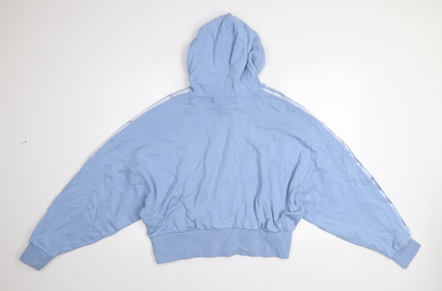 Adidas Women Blue 10 Pullover Hoodie Relaxed Fit Cotton Hooded Sweatshirt