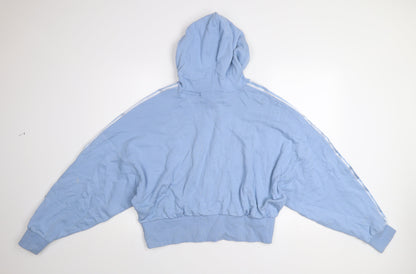 Adidas Women Blue 10 Pullover Hoodie Relaxed Fit Cotton Hooded Sweatshirt