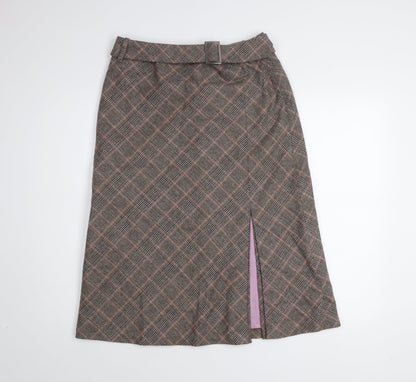 Marks and Spencer Per Una Women's Brown Check A-Line Wool Skirt Size 14R