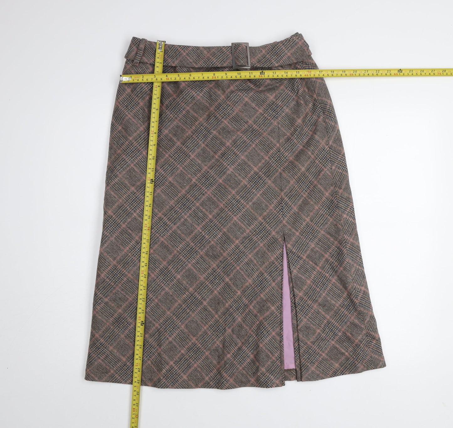 Marks and Spencer Per Una Women's Brown Check A-Line Wool Skirt Size 14R
