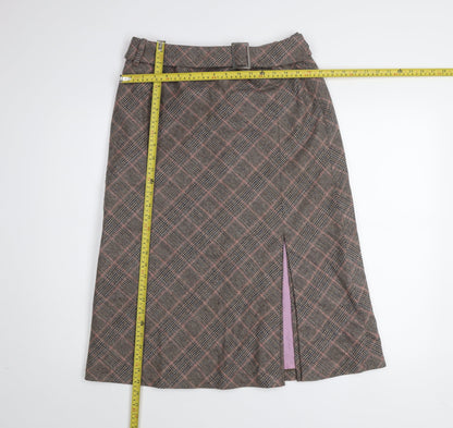 Marks and Spencer Per Una Women's Brown Check A-Line Wool Skirt Size 14R