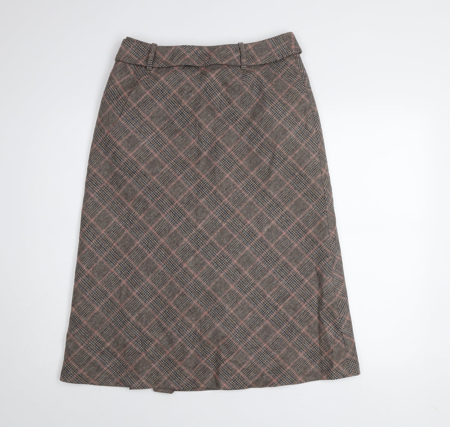 Marks and Spencer Per Una Women's Brown Check A-Line Wool Skirt Size 14R