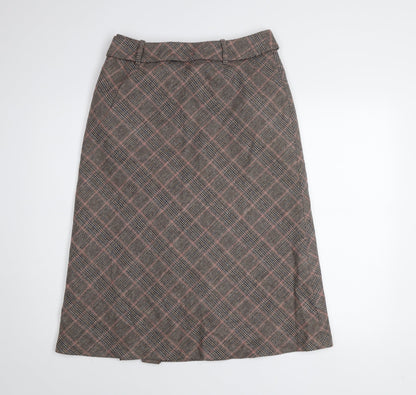 Marks and Spencer Per Una Women's Brown Check A-Line Wool Skirt Size 14R