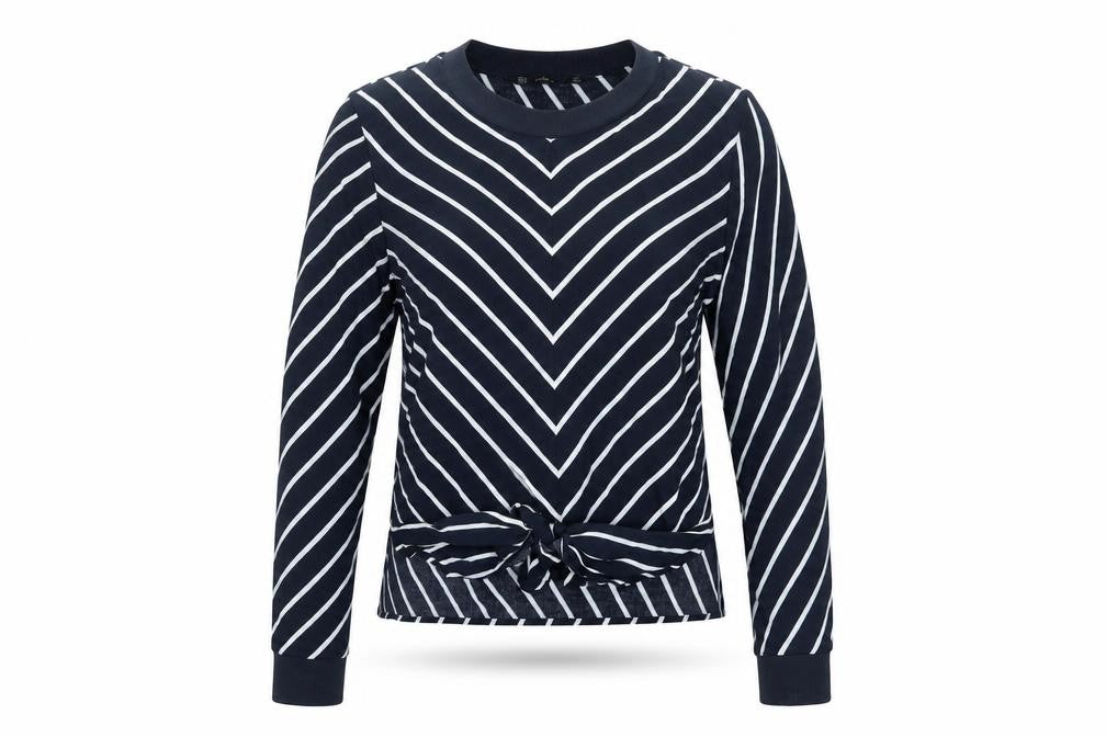 Zara Basic Women Blue Striped Long Sleeve Tie Front T-Shirt M