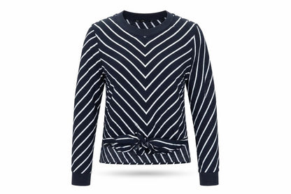 Zara Basic Women Blue Striped Long Sleeve Tie Front T-Shirt M